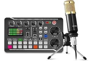 Lizusidtsy Podcast Equipment Bundle, Sound Card Microphone (120KHz/24 Bit) and Professional Audio Mixer for Streaming Gaming