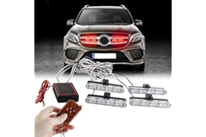 Sidaqi 4 in 1 12V Emergency Strobe Warning Grille Lights Caution Flash Lights For Car Truck DRL Ambulance Police Lights Remote Control Wireless-Red