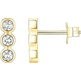 PAVOI 14K Gold Plated 925 Sterling Silver CZ Simulated Diamond Earrings | Dainty Geometric Shape Mini Bar Stud Earrings for Women