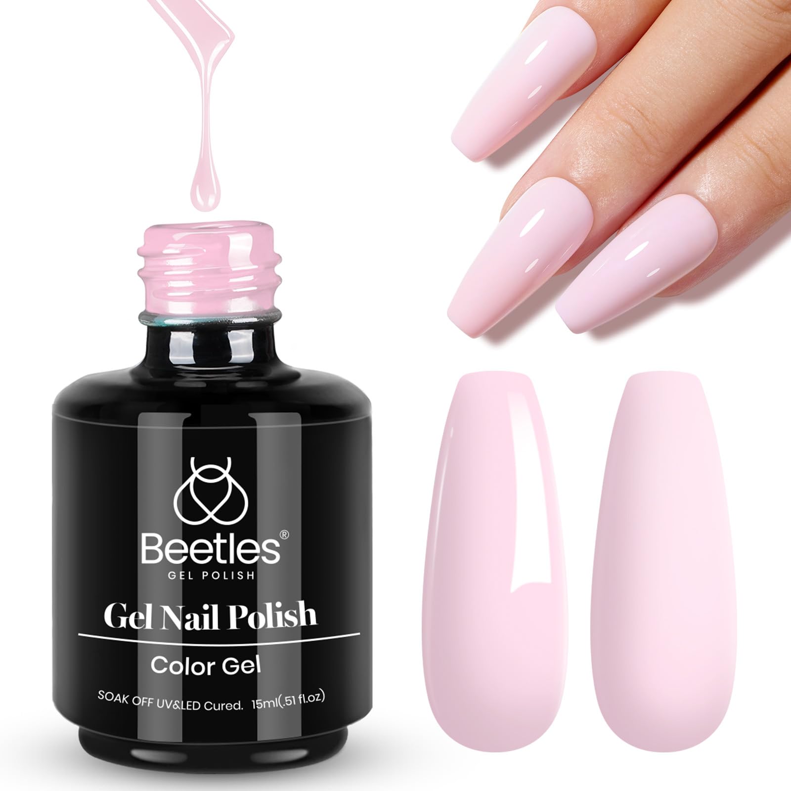 Beetles Pink Gel Nail Polish Spring Barely Pink Gel Polish Soak Off LED Nail UV LED Lamp Pastel Nail Art Manicure Salon DIY Home 0.51Oz Gift for Women