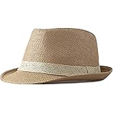 SIQITECHNO Straw Fedora Sun Hat Straw Cowboy Hat for Women Men Classic Short Brim Fedora Trilby Roll Up Panama Jazz Beach Cap
