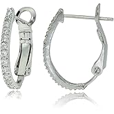 Sterling Silver Cubic Zirconia Oval J-Hoop Earrings, 21mm