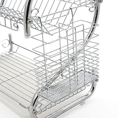 Meflying 2-Tier Dish Rack, Stainless Steel Dish Rack Drain Board Drainer Dryer Tray Holder For Glass Cup Home Kitchen(US STOCK) (Silver2) - Thumbnail 4