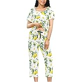 Peystean Women's Comfy Chic 2 Pcs Loungewear Set,Casual Sleepwear Short Sleeve Tops & Capri Pants PJs Set with Pockets S-XXL