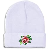 Beanies for Men Rose Flower Style A No Border Embroidery Skull Cap Winter Hats for Women Acrylic One Size