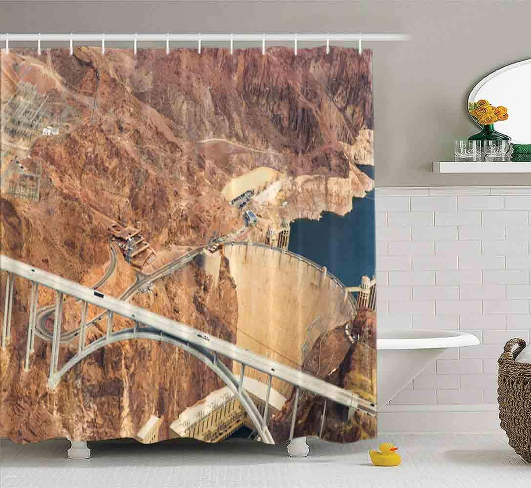 Capsceoll Wide Shower Curtain, Bathroom Shower Curtain Landscape Concept Aerial View Mike Memorial Bridge Over River Grand Canyon from Helicopter 72X78 Inches with Hooks Fabric Bath Shower Curtain