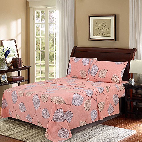 Bed Sheet Set 4-Piece,Brushed Microfiber 1500 Bedding, Flat Sheet & 2 Pillowcase( Flesh/ Queen)