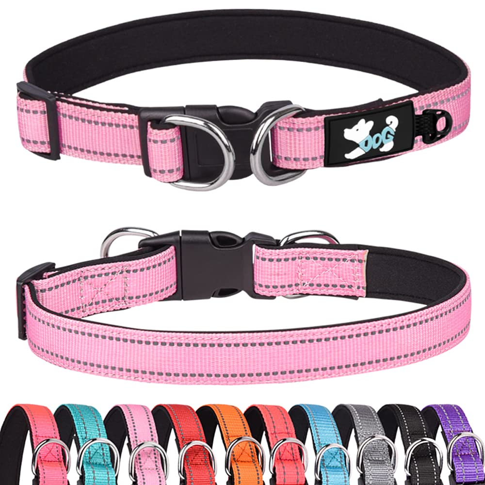 Haoyueer Padded Dog Collar Reflective Dog Collars for Small Medium Large Dogs Comfortable Soft Neoprene Adjustable Basic Dog Collars (L, Light Pink)