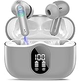 Btootos Wireless Earbuds, Bluetooth 5.4 Headphones Bass Stereo, Ear Buds with Noise Cancelling Mic, IP7 Waterproof in Ear Earphones, 36H LED Display Bluetooth Earbuds for Laptop Pad Phones, Fog Gray