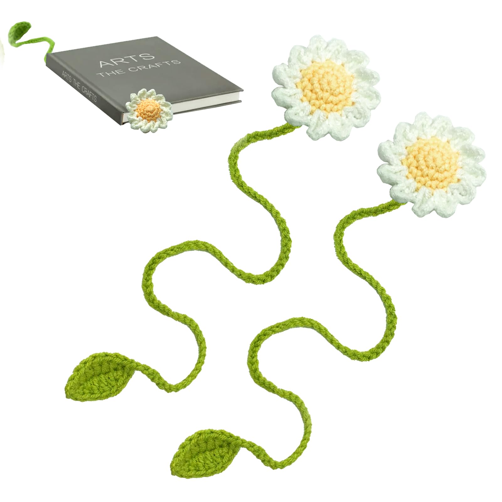 SwirlColor Bookmarks for Women Girls, 2Pcs Cute Daisy Crochet Bookmarks Personalised Knitted Book Marks Book Lover Gifts for Teachers Readers