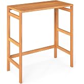 Tangkula Acacia Wood Outdoor Folding Bar Table, Patio Rectangle Counter Height Pub Table with Slatted Tabletop, for Balcony, Backyard Garden and Poolside