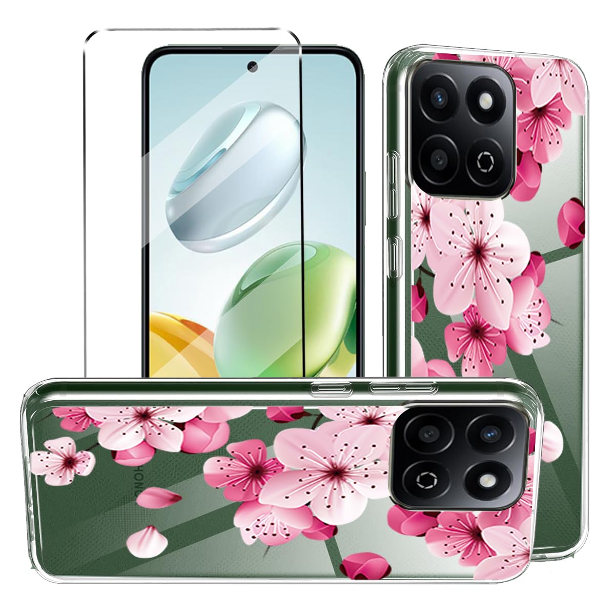 HuiYouMY 2-in-1 Case Compatible with Honor 200 Smart Cover with 1 Pack Tempered Glass Screen Protector for Honor 200 Smart, Slim Fit Soft TPU Shockproof Anti-Scratch Phone Case - WM113