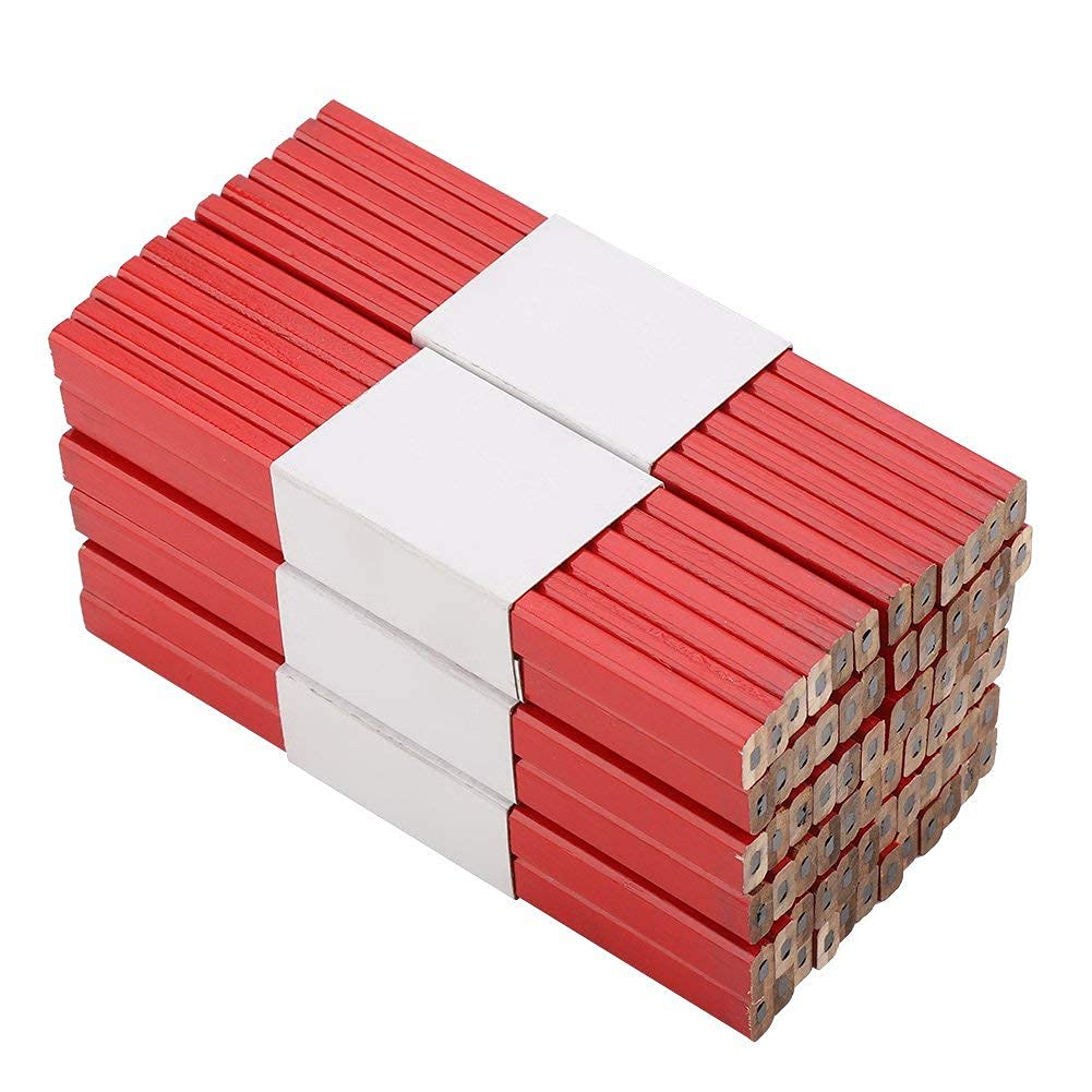 Greensen Octagonal Carpenter Pencil Set of 72 Medium 0.5mm Red Ink Wooden Pencils for Woodworking Marking Building Materials DIY