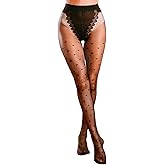 FANCAME Sheer Heart Pattern Tights for Women- Plus Size Pantyhose with Bikini Crotch, Stretchable & 8+ Colors for Dresses