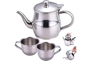 Kids Tea Set Includes Portable 330ml Stainless Steel Long Spout Teapot with Filter Screen and 2 70ml Cups for Children, Small