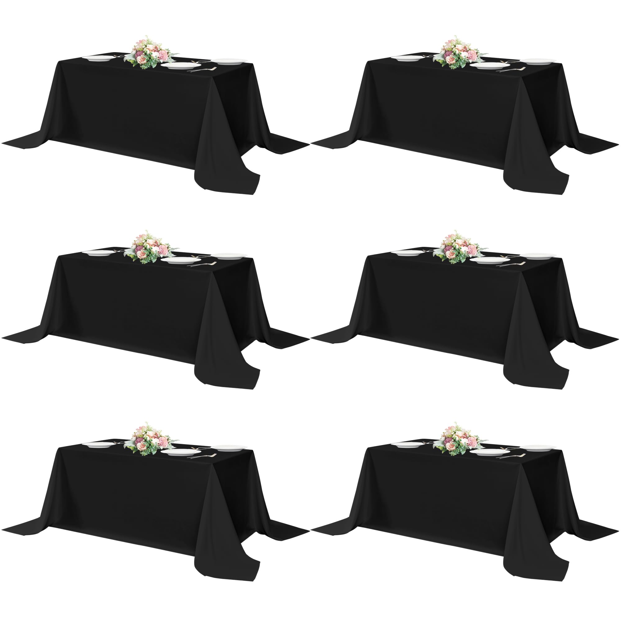 Photo 1 of sancua Rectangle Tablecloths 6 Pack - 90x156 Inch - Black Washable Fabric Cloth Table Cloth, Large Reusable Polyester Table Covers for Wedding Party, Birthday, Banquet Reception