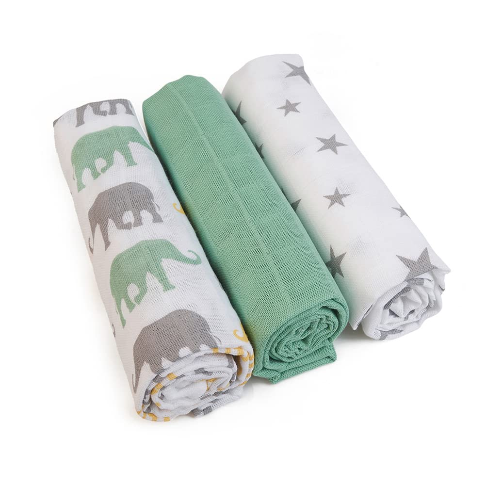 GRÜNSPECHT Naturprodukte 1500-V4 Muslin Nappies Pack of 3 70 x 70 cm Green/Multicoloured