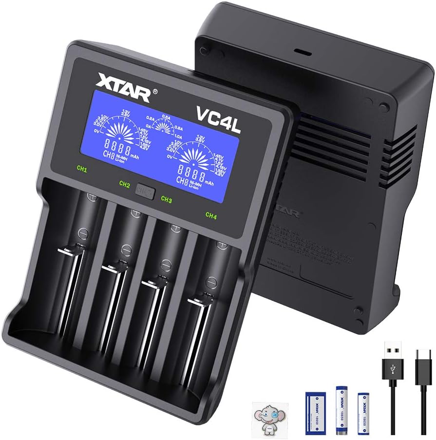 XTAR VC4H 18650 Battery Charger 4 Bays Universal With LCD Display USB for Li-ion 3.7V 16340 18350 20700 21700 26650 1.2V NI-MH NI-CD AAA AA