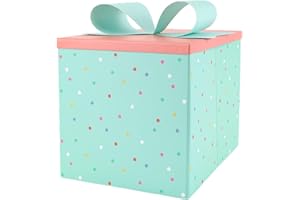 BIOBROWN Birthday Gift Boxes with Lids, Bow and Tissue Paper, 9x9x9 Inches Collapsible Gift Box for Presents, Baby Shower, Party - Fresh Turquoise Polka Dots