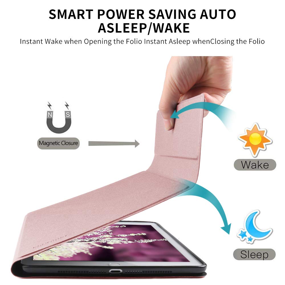 SENGBIRCH Compatible Keyboard Case iPad 9.7 2018 - iPad 9.7 2017 - iPad Air 2&1 - iPad Pro 9.7-7 Colors Backlit Detachable Keyboard - PU Leather Stand - iPad Keyboard Case, (Rose Gold, 9.7)