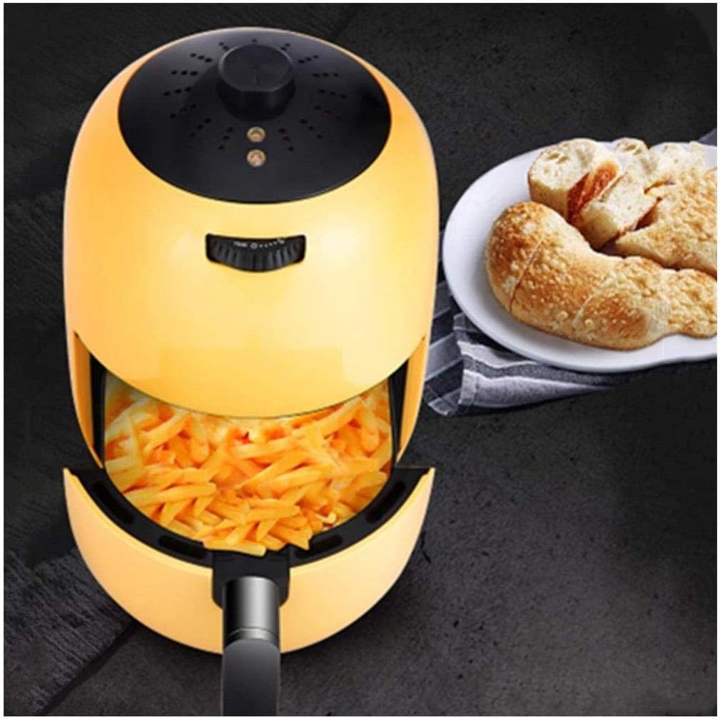 ROBDAE Air Fryer 1000-Watts Hot Air Fryer Oven Stainless Steel Electric Oilless Cooker with Nonstick Square Basket Compact Air Fryer (Color : Yellow, Size : 2L)