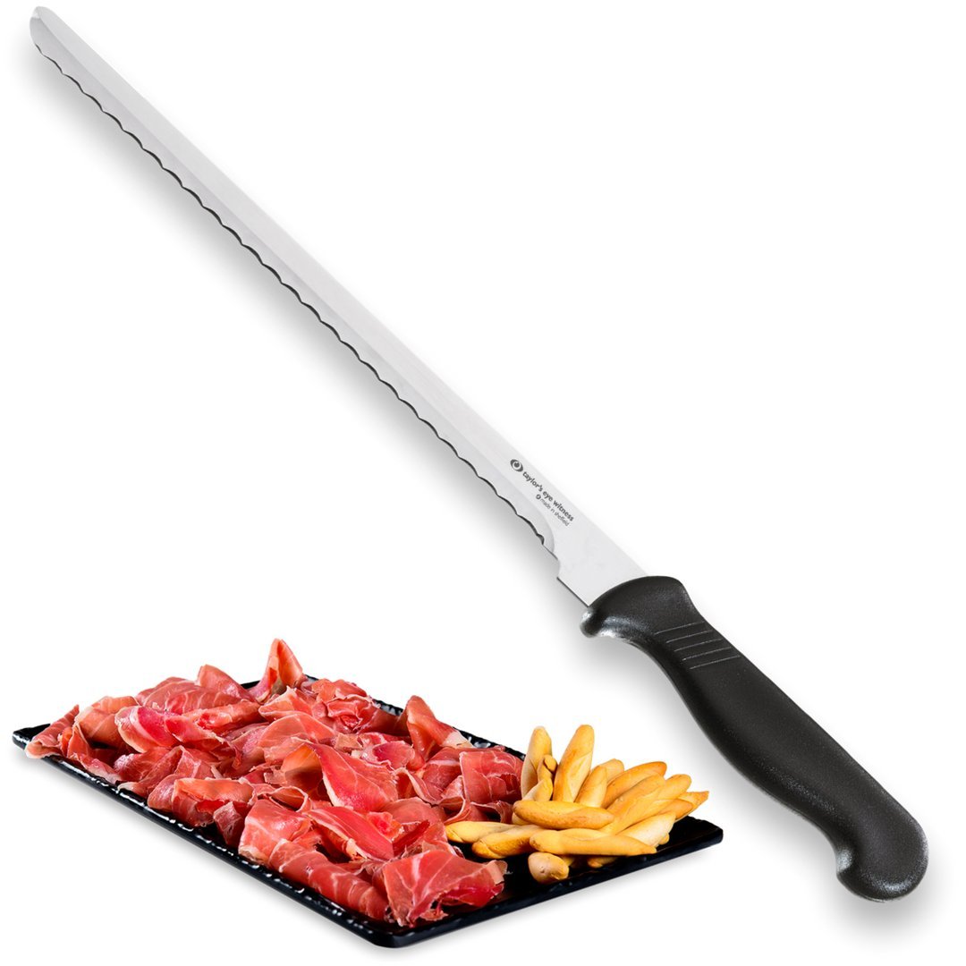 Taylors Eye Witness Sheffield Made Serrano Ham Slicer – 9.5 inch/24 cm Scalloped Stainless Steel Blade, Precision Ground for Sharpness, Ergonomic Fibre-Feel Handle, Dishwasher Safe