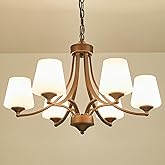 6-Light Farmhouse Chandelier Oil Rubbed Bronze Pendant Light Fixture with Frosted Glass, Rustic Ceiling Lighting Modern Hangi