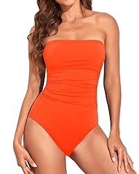 Holipick Women Orange One Piece Swimsuits Tummy