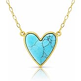 Sheplus Gifts for Daughter - Genuine Turquoise Heart Pendant Gold Necklace Real Western Love Paper Clip Jewelry
