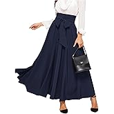 SweatyRocks Women's Elegant High Waist Skirt Tie Front Pleated Maxi Skirts