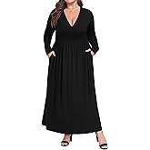 COSSEN Womens Plus Size Maxi Dresses for Curvy Women 2025 Casual Ladies V Neck Flowy Swing Long Dress with Pockets XL-5XL