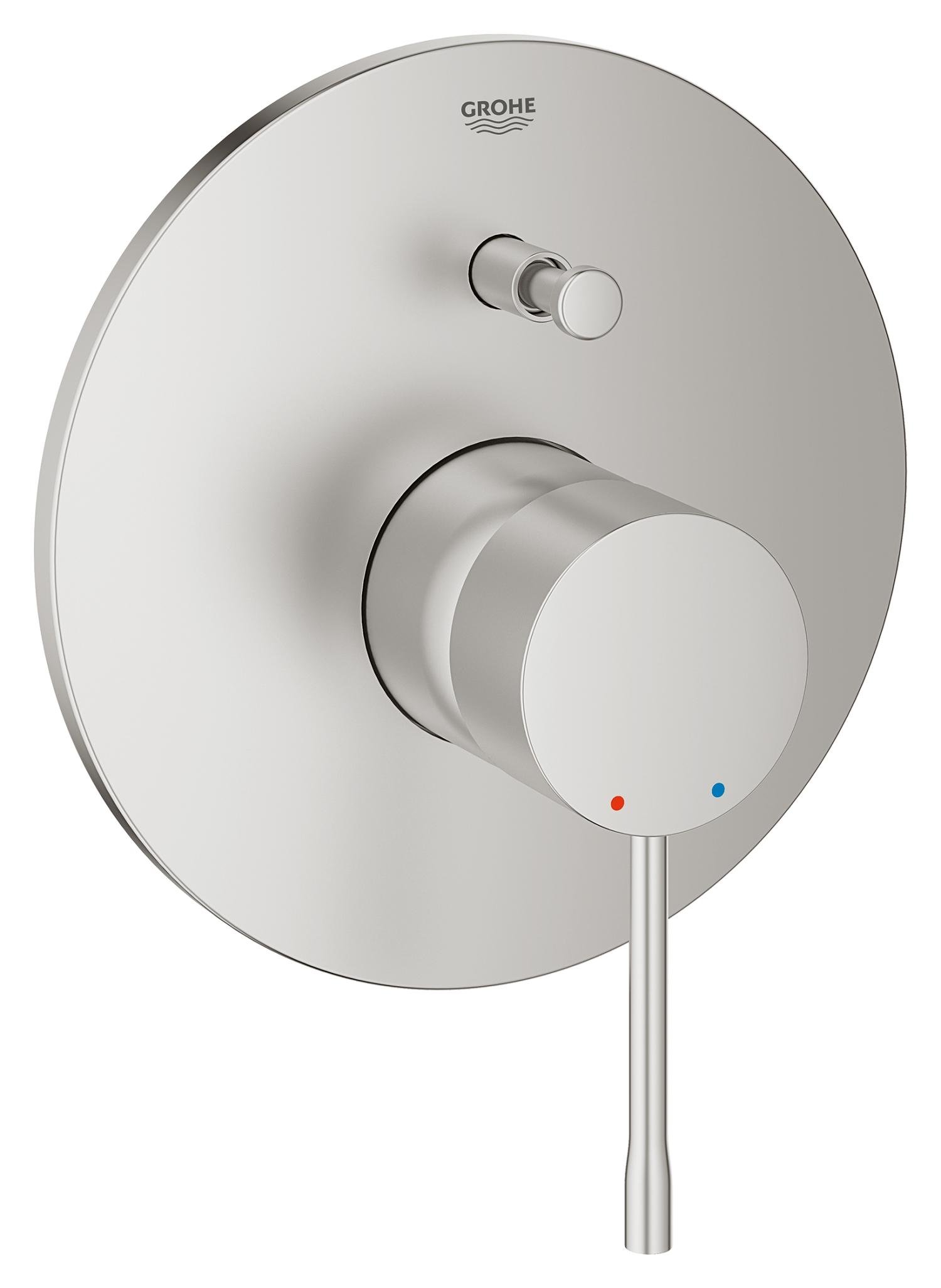 GROHE Essence Wall Mounted Bath/Shower Mixer Trim (Metal Lever and Escutcheon, with Automatic Bath/Shower Diverter, Concealed Body Not Included, Min. Pressure 1.0 Bar), Supersteel, 19285DC1