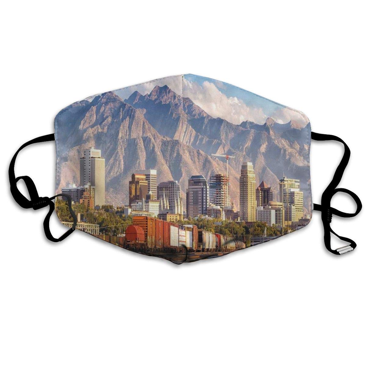 Fashion Windproof Mask Facial Decorations Unisex,Downtown Salt Lake City Skyline In Utah Usa Railroads Mountains Buildings Urban