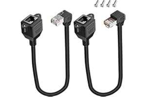 LANMINGLEL RJ45 Male to Female Screw Panel Mount Cat5e Ethernet LAN Network Extension Cable Short 90 Degree Extended Cable fo