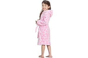 ECHERY Boys Girls Robe Hooded Bathrobe Toddler Robes Soft Coral Fleece Pajamas Unisex Dressing Gown for Kids