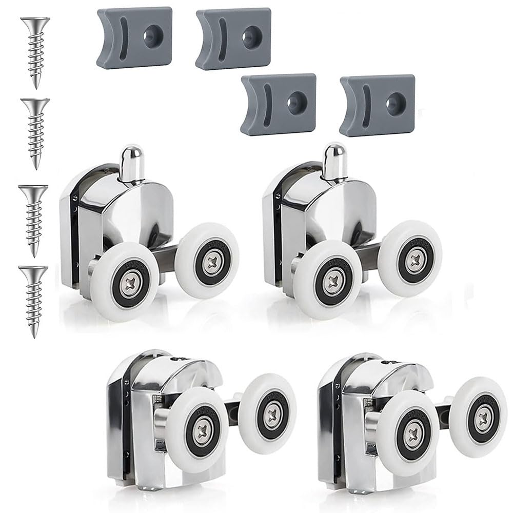 Voarge Curved Shower Door Rollers, 23mm, 4 Pack, Aluminium, Anti-Collision Lock, Roller Type