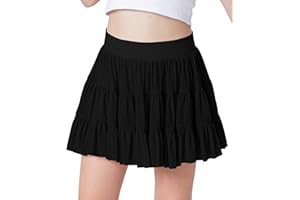 IIMMER Girls Summer Ruffle Mesh Pleated Tennis Skirt Inner Shorts Flowy Cute Athletic Skort with Pockets 5-14 Years