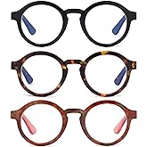 DUMOK Reading Glasses for Women Men, Round Computer Readers Cute Fashion 3 Pack Blue Light Blocking PC Recycled LHJ210