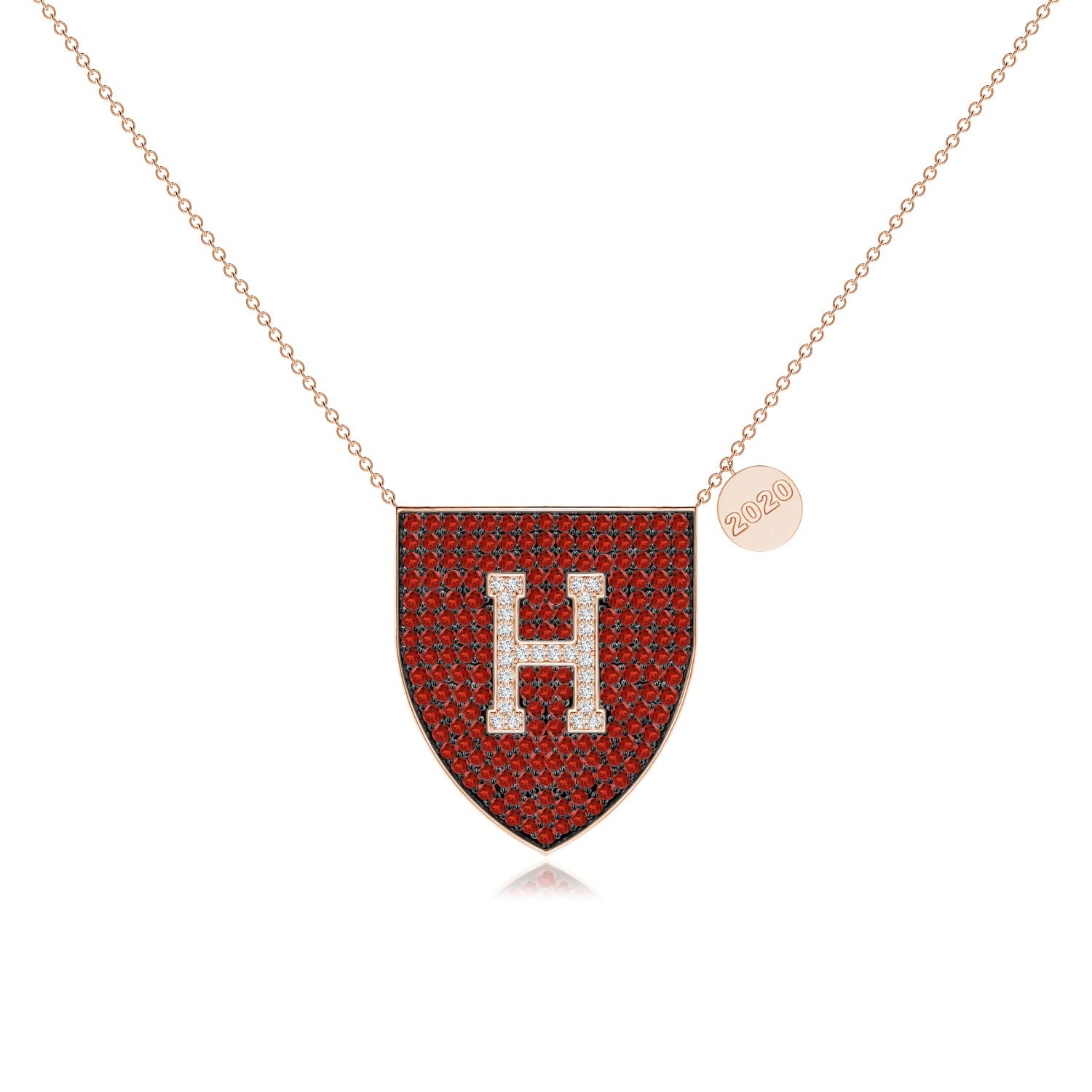 Officially Licensed by Harvard University - Garnet & Diamond Harvard Insignia Pendant with Year Char