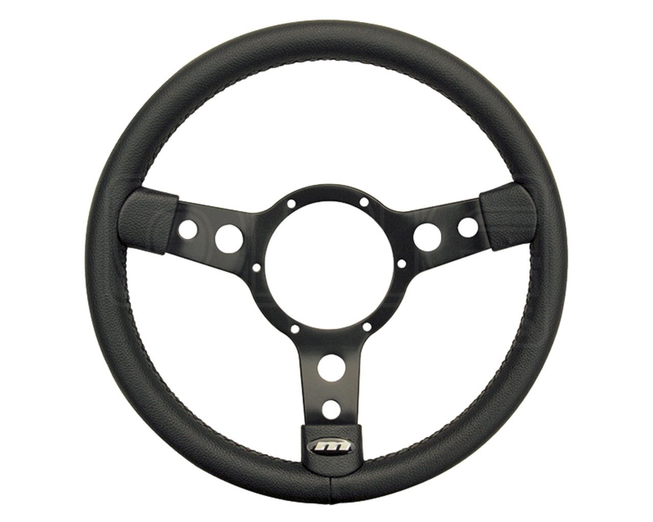 Mountney 33SBLB Black Center Semi - Dished 3 Spoke, Black Leather