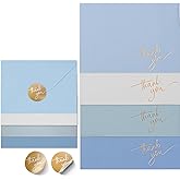Gold Foil Thank You Cards - Bulk Pack of 40, 5x3.5 Inch with Matching Stickers & Envelopes (Blue) Textured Surface for a Unique Feel - Suitable for Baby Shower, Wedding, Small Business, Graduation