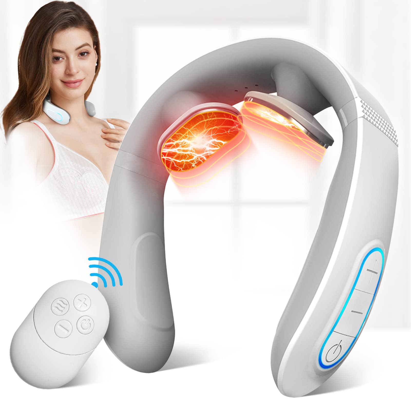 Photo 1 of JICHAMOXY Electric Pulse Neck Massager with Heat for Pain Relief FSA or HSA Eligible 10 Modes 15 Intensities Therapy Deep Tissue Trigger Point Intelligent Massager Cordless Gifts for Men Women
