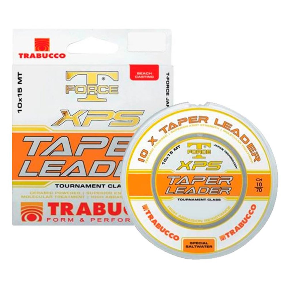 Trabucco Taper Leader XPS Taper Finals 15m, Clear, Monofilament, Single Strand, 0.20-0.57mm, 35lb, Conical Shock Leader