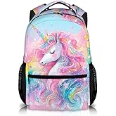 IWANGIFT School Backpack for Kids Girls, 17 Inch Unicorn Bookbag for Girls Age 6-8, Pink Lightweight School Bag for Preschool, Primary, Kindergarten School Supplies