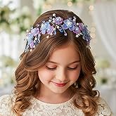 Campsis Flower Girls Headband Purple Floral Headpiece Pearl Wedding Hair Accessories for Women