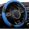 Xizopucy Black and Blue Microfiber Leather Steering Wheel Cover，Universal 15 inch Steering Wheel Covers for Car Truck SUV，Breathable, Anti Slip & Odor Free(Black+Blue)…
