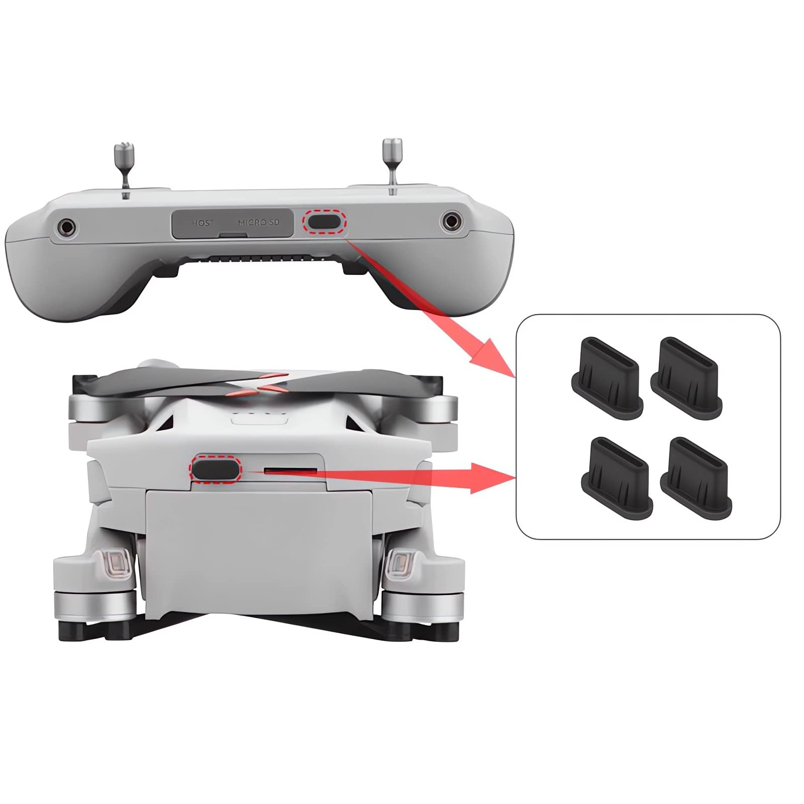 ZWLLKJGS Dust Plug for DJI Mini 3 Pro RC-N1 Remote Controller Charging Ports Protective Cover 4pcs Type C Silicon Dust Cover Mini 3 Drone Accessories (Black)