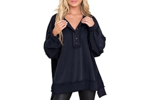 AlvaQ Women's Oversized Sweatshirt Casual Long Sleeve Button Henley Neck Pullover Tunic Tops Outfits