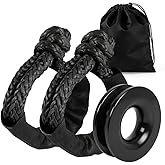BARTOO Winch Snatch 66000 LB Recovery Ring with 2PCS Soft Shackle 1/2" X 22 Inch Winch Rope, for ATV UTV SUV Truck Off-Road Vehicle Recovery Accessories, Black