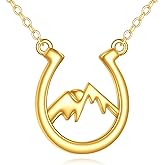 14K Solid Gold Horseshoe Necklace for Women Lucky Horseshoe Pendant Mountain Jewelry Gifts